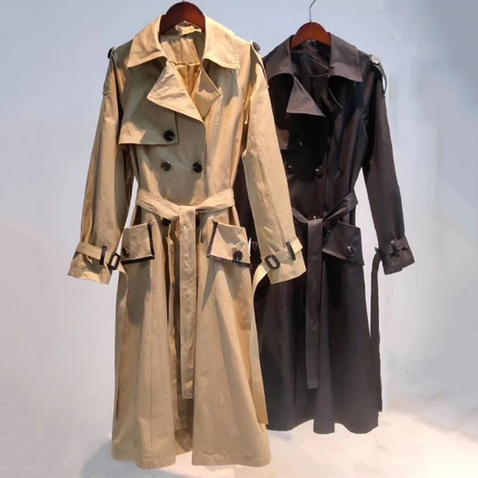 

High Quality 2020 Autumn Women'S Casual Long Trench Coat Sexy Lapel Long Sleeve Pocket Double Breasted Lace-Up Party Coat