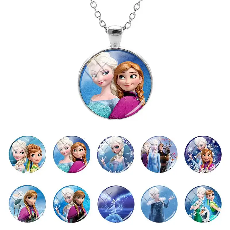 

Disney Frozen Princess Elsa Anna Snow Friends 25mm Glass Dome Pendant Long Chain Necklace Cabochon Jewelry Gifts for Kids RT136