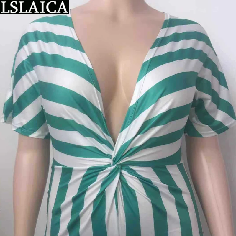 

Playsuit Women Deep V Neck Short Sleeve Sexy Romper Striped Print Casual Fashion Summer Outfits for Women 2021 Ruched Jumpsuit