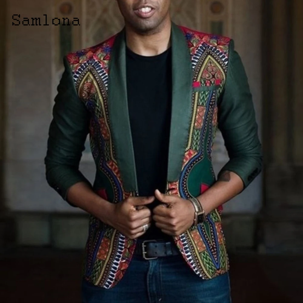 

Samlona Plus Size Men Patchwork Top Lepal Collar Blazers European Style 2021 Single Button Jackets Business man Blazer Outerwear