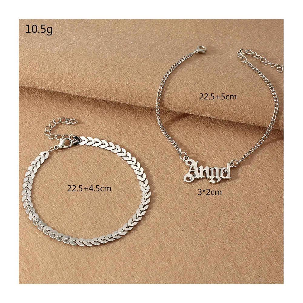 

2021 New Trendy Anklets Silver Metal Letter Angel Multi Layer Chain Ankle Bracelets Summer Beach Foot Bracelet Jewelry for Women
