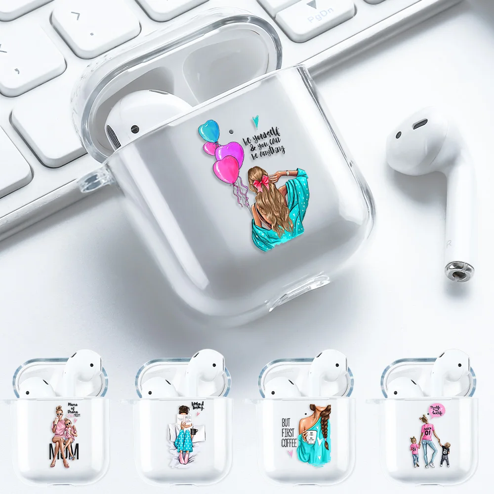 

Earphone Case For Airpods Cases Wireless Charging Box Headphone Capa For Airpods 2/1 Soft Transparent Cover Super Mom Baby Girl