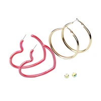 3 pairsset fashion big heart hoop earrings unique statement iridescence trendy jewelry round gold hoops earrings for women 2020