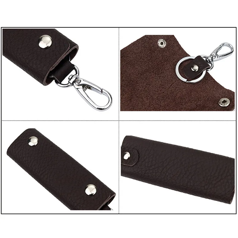 New Leather Keychain Men Women Key Holder Organizer Pouch Cow Split Car Wallet Housekeeper Key Case Mini Bag images - 6