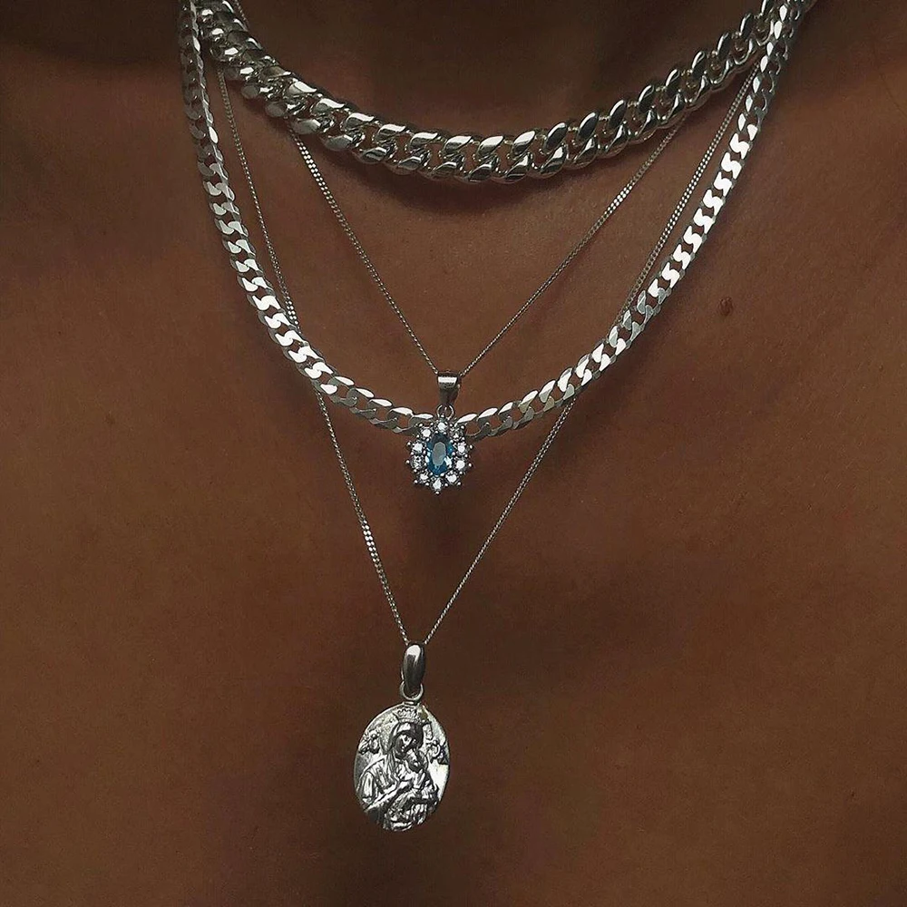 

Новая мода Многоуровневая Женская винтажная Хрустальная подвеска толстая цепочка ожерелья для женщин цветной камень монета с портретом ож...