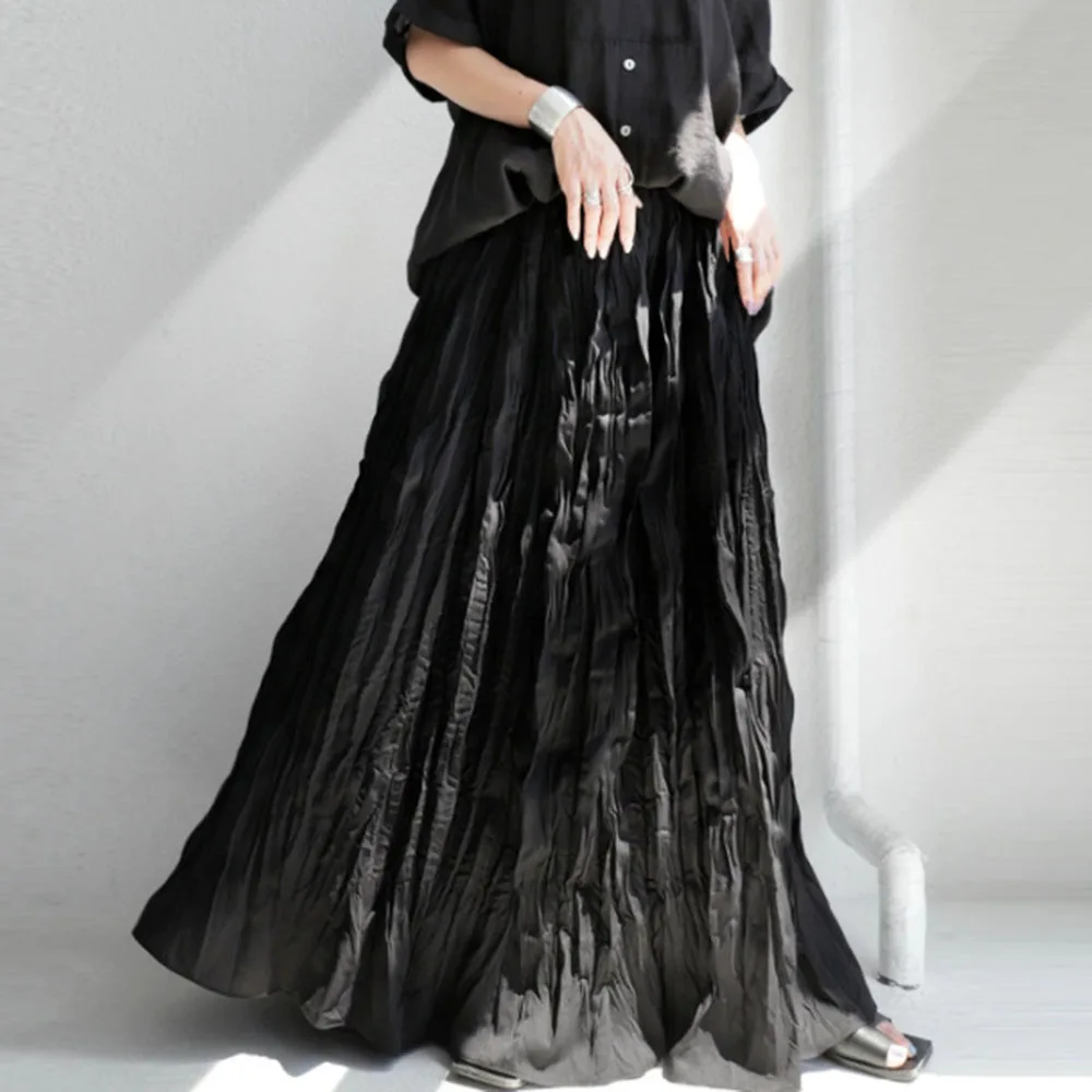 

Женская минималистская юбка средней длины, однотонная плиссированная Повседневная трапециевидная юбка в стиле пэчворк для офиса в японско...