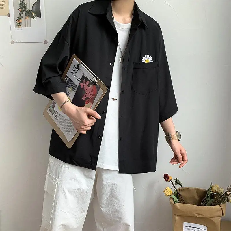 Men Shirts Summer Men's Little Daisy Printing Short Sleeve Shirts Male Shirt Top Plus Size Loose Fashion Shirt Blouses