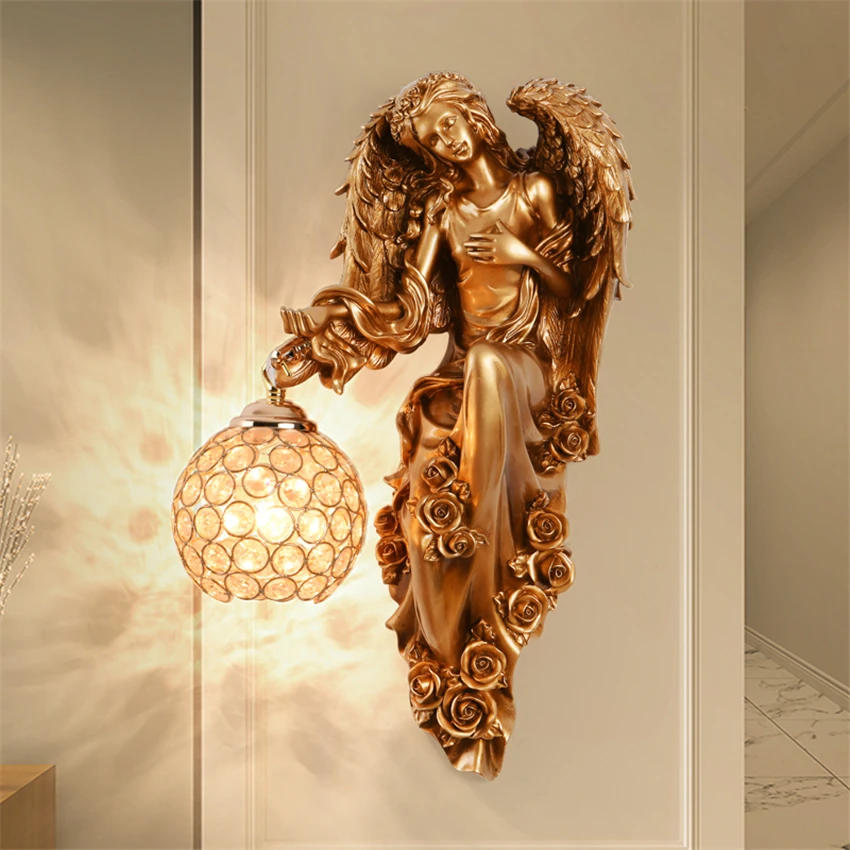 

European goddess angel resin wall lamps living room background bedside bedroom American aisle bathroom decorated sconces lights