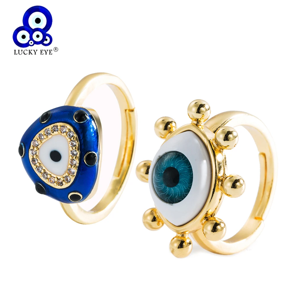 Повезло глаз медь синий Турецкий Дурной открытое Золотое кольцо Цвет