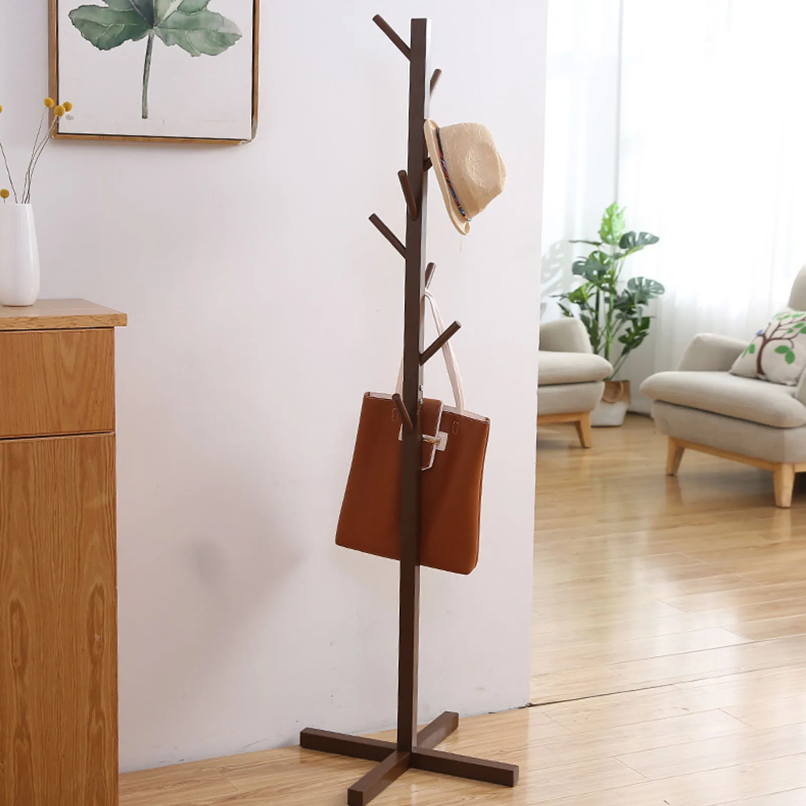 

Floor Simple Clothes Rack Bedroom Organizer Living Room Storage RackSolid Wood Coat Rack Simple Modern Hanger