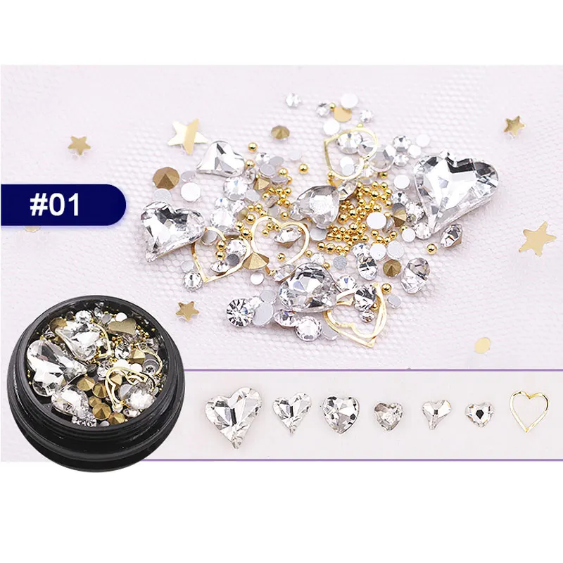 1 коробка разноцветные стразы в форме сердца круглые хрустальные украшения 3D