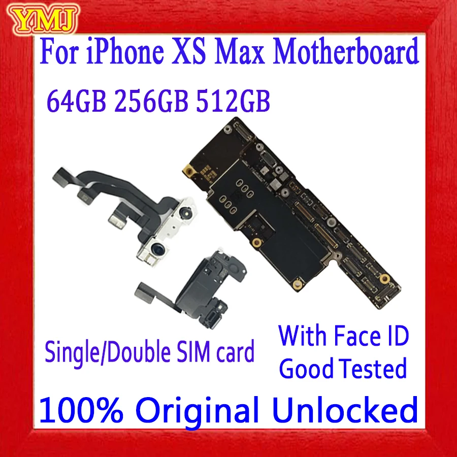 Placa base 100% probada para iPhone XS Max con identificación facial, placa lógica principal Original desbloqueada, 64GB, 256GB, 512GB, iCloud gratis