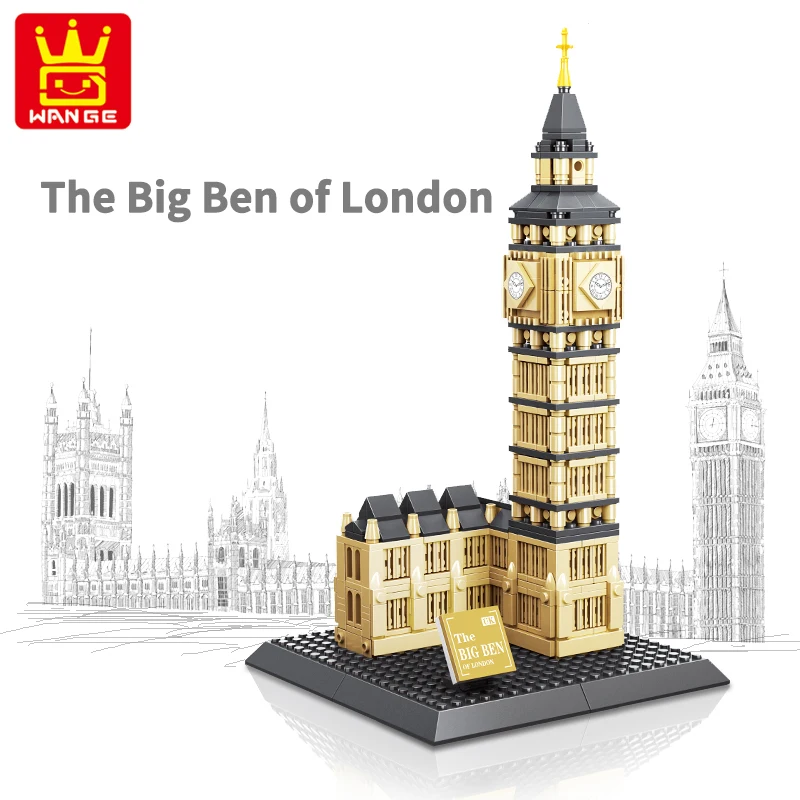 

Всемирно известная архитектура «Биг-Бен Лондона», модель здания, городская улица, строительный блок для детей