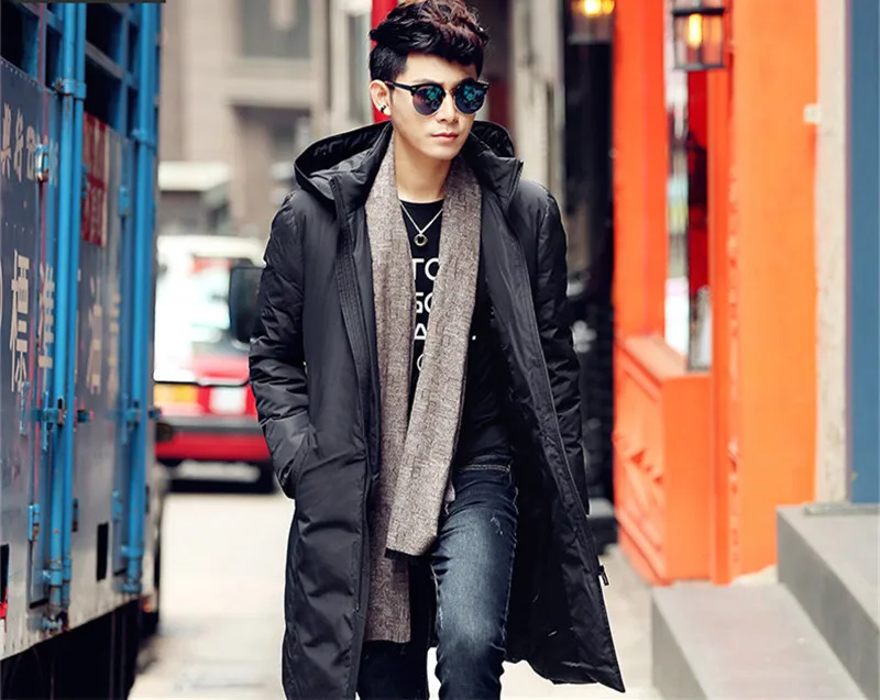 

Men's Winter Down Jacket White Duck Down Coats Black Warm Slim Jackets Men Hooded Mens Outerwear Coat Plus Size