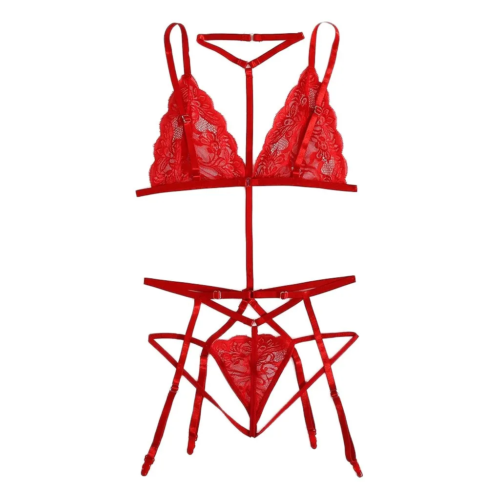Красный сексуальный женский прозрачный комплект нижнего белья 2020 летний