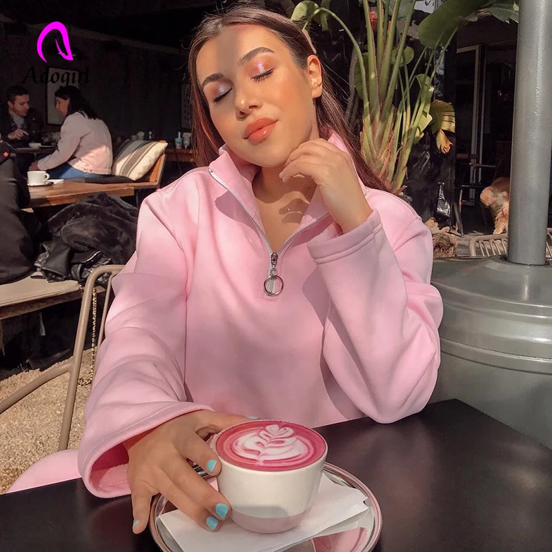 Женский спортивный костюм на молнии Adogirl Розовый Повседневный хлопковый свитер с