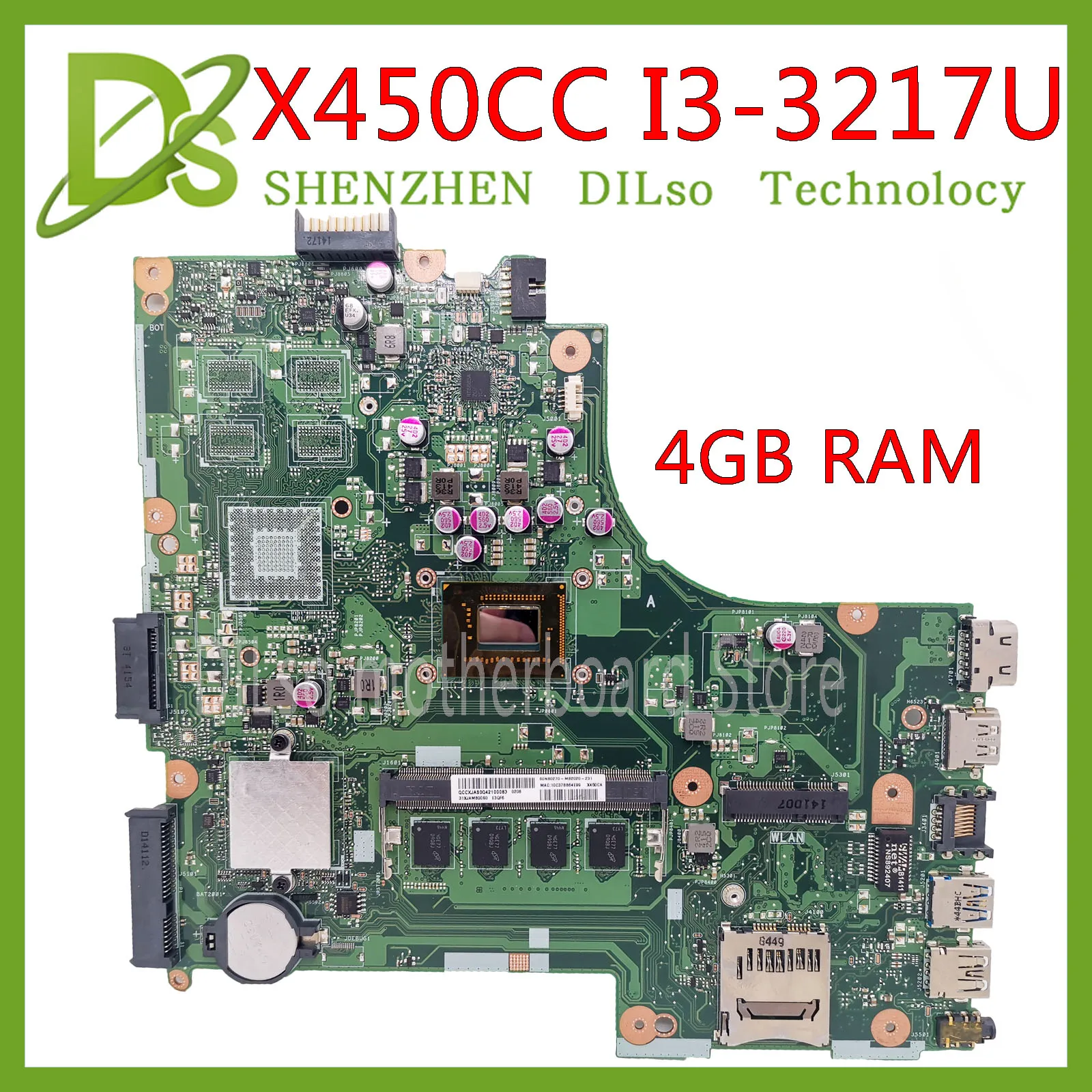 KEFU X450CA mainboard For ASUS X450CC X450VC A450C X450C X452E X450E Laptop Motherboard I3-3217U CPU 4G RAM original 100% Test