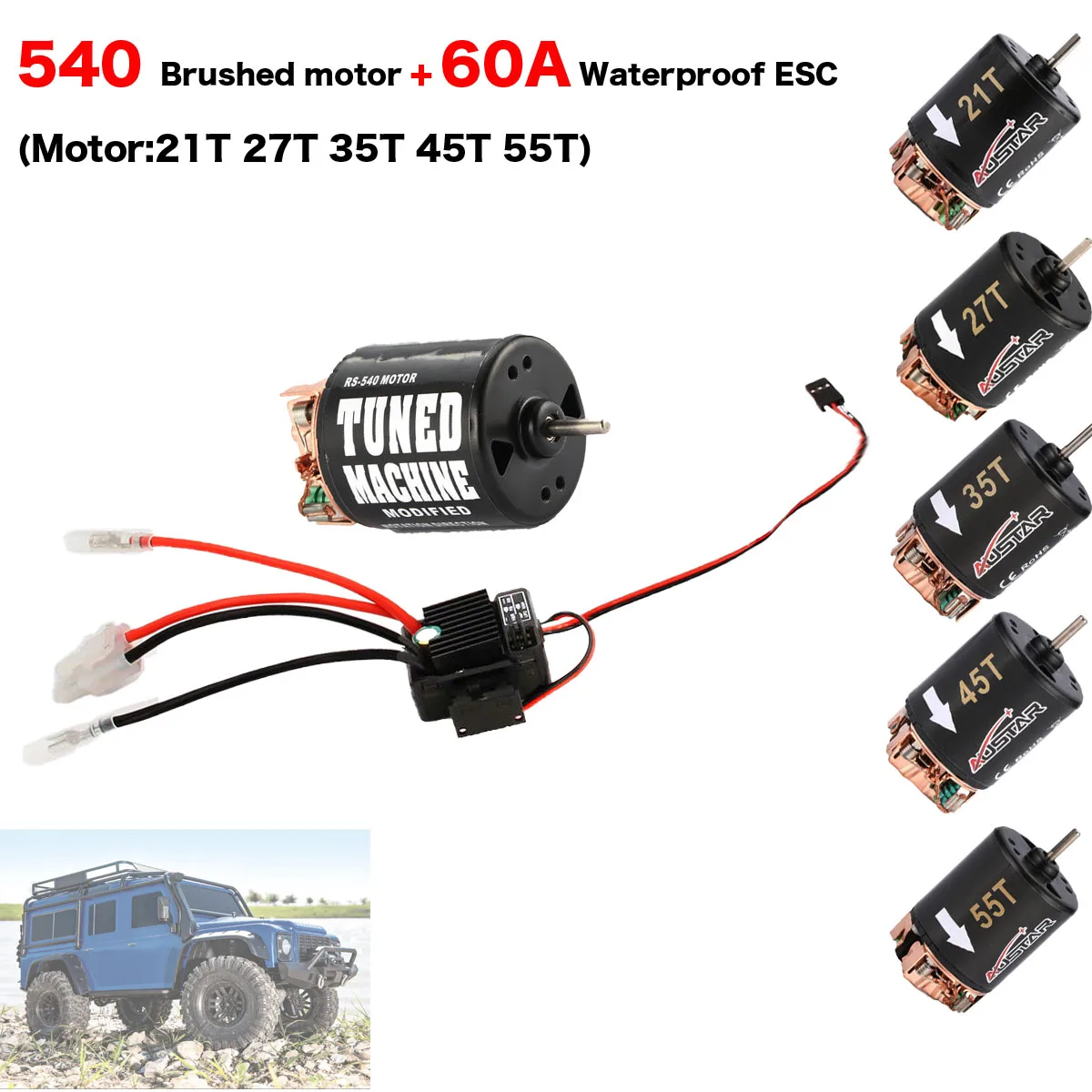 Щеточный мотор 21T 27T 35T 45T 55T 60A WP ESC 540 для внедорожного туризма, Ру гусеничный осевой SCX10 1/10 Traxxas TRX4 D90 MST, 90046