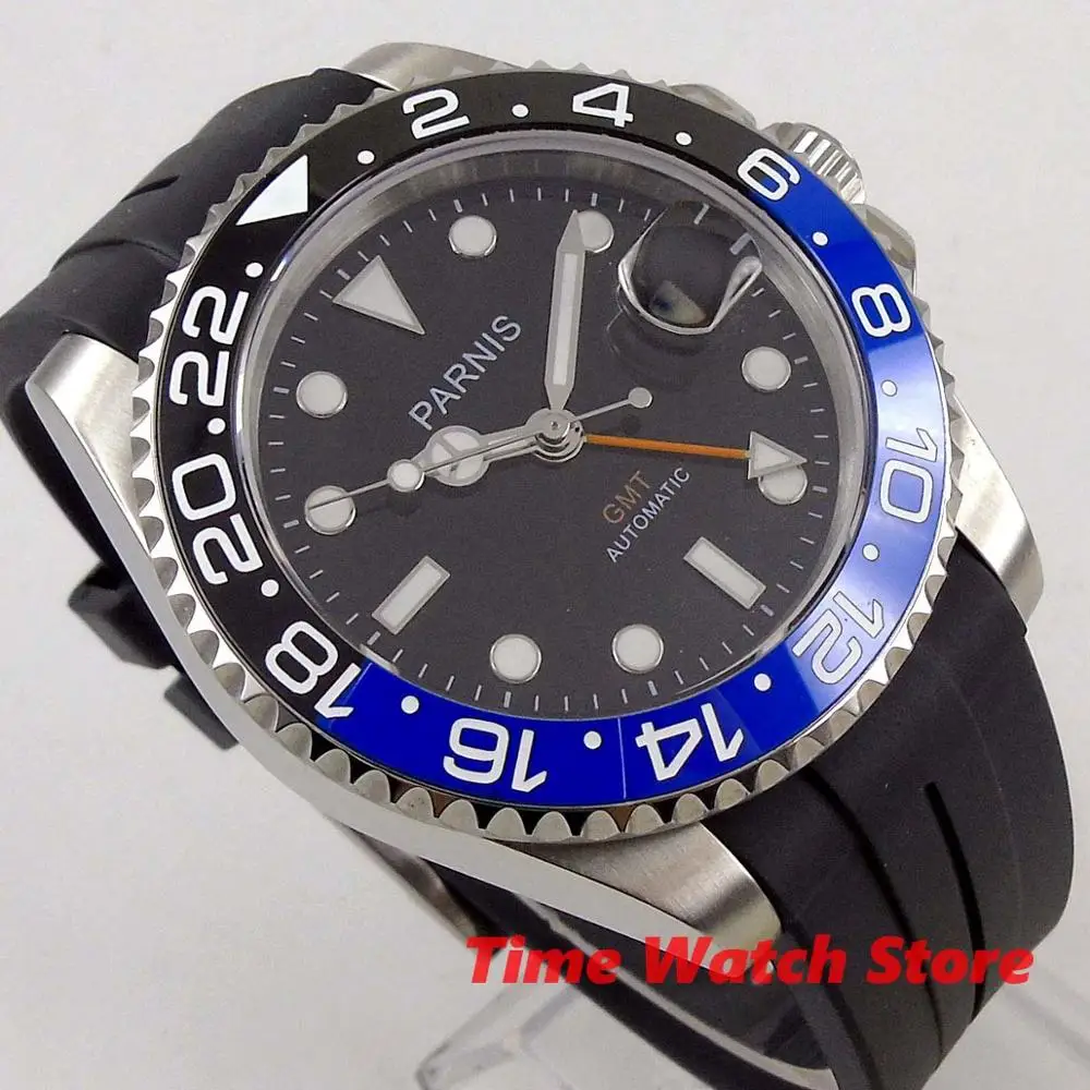 Мужские автоматические часы Parnis GMT 3804 40 мм сапфировое стекло водонепроницаемый