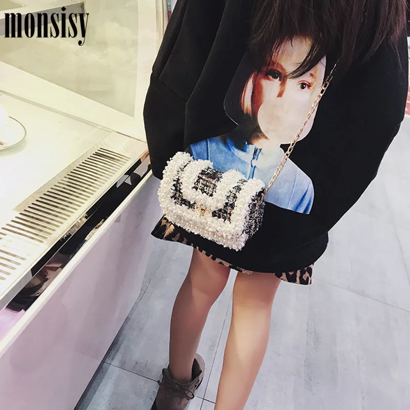 Monsisy роскошная жемчужная шерстяная сумочка и для девушек дизайнерская сумка