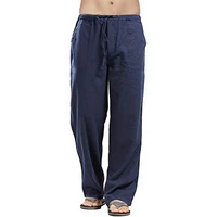 mens casual cotton linen pants fahion solid color loose straight elastic waist comfortable joggers fashion plus size trousers