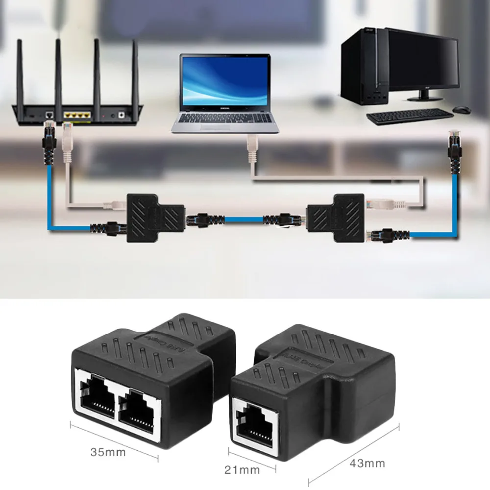 2 шт./лот 1x2 способа LAN Ethernet сетевой кабель RJ45 Женский Сплиттер Lan разъем адаптер