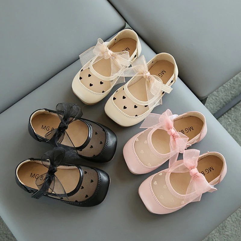 

Girls Sandals Mesh Mary Janes Shoes For Kids Leather Shoes Hollow outs Bowtie Princess Shoes Breathable Child Shoe Baby Toddlers