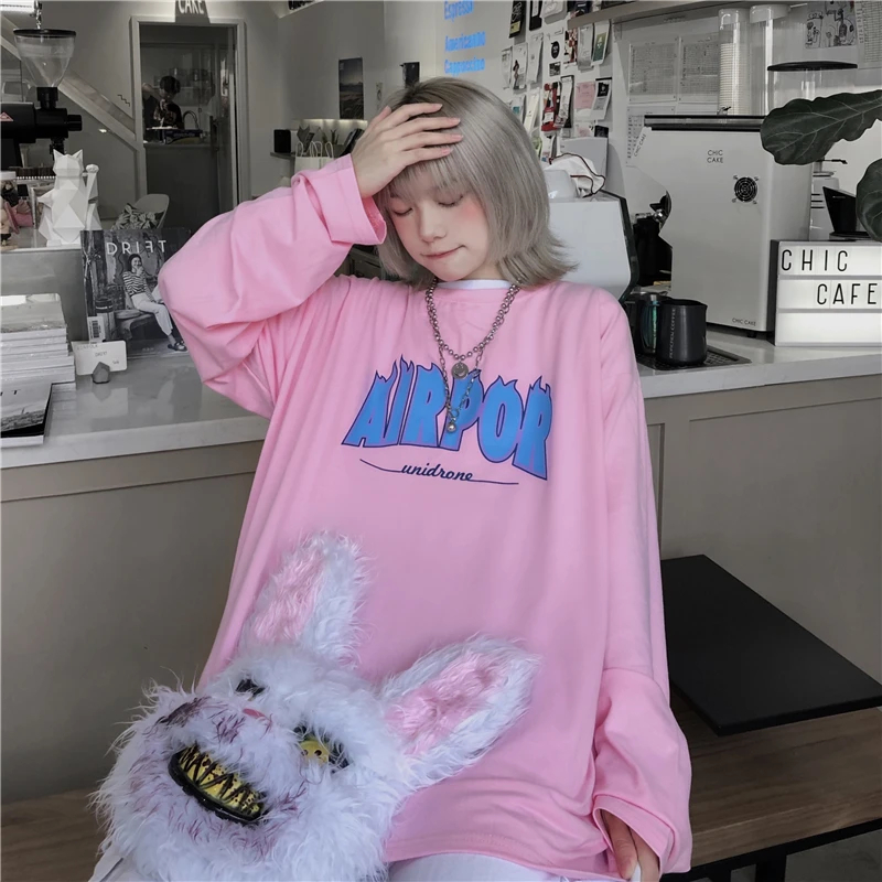 Женские футболки топы японский Kawaii женская футболка Ulzzang радужная розовая с