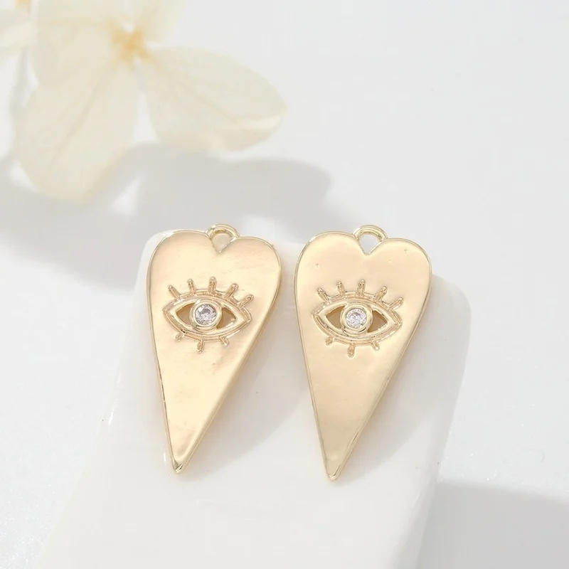 

2 pcs Turkish Evil Eye Pendant Charm Copper 18K Gold Plated Cubic Zirconia Diy Earring Bracelet for Jewelry Making Findings