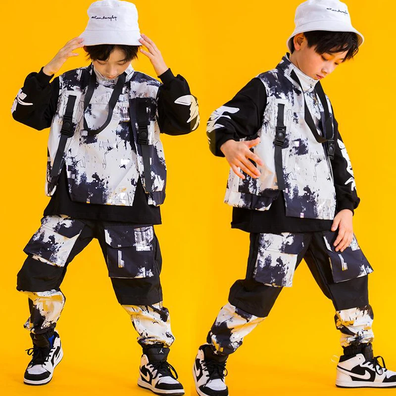 

Детская Карнавальная одежда в стиле хип-хоп, куртка без рукавов, топ, камуфляжные тактические брюки-карго для девочек и мальчиков, костюм дл...