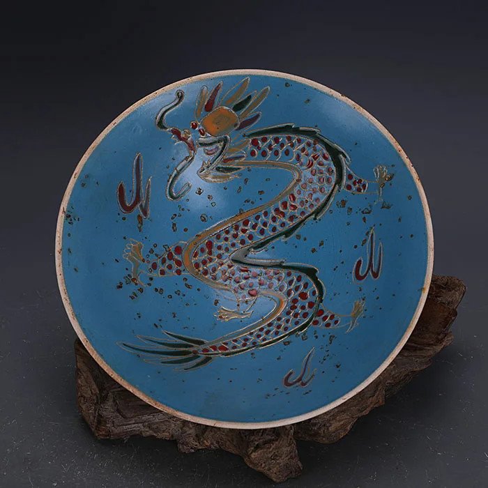 

Song Dynasty Ding Kiln porcelain Blue Glazed Bowl with Color Dragon Pattern