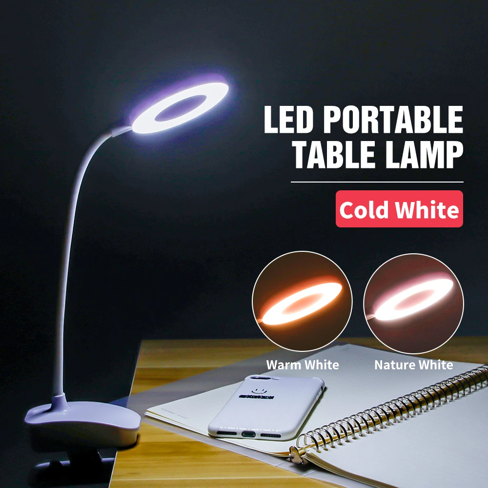 

CanLing Led Clip Table Light 5V Desktop Lamp Led Bulb Dimmable 3 Colors Light USB Lampara Battery Portable Led Lamp Desk Decor