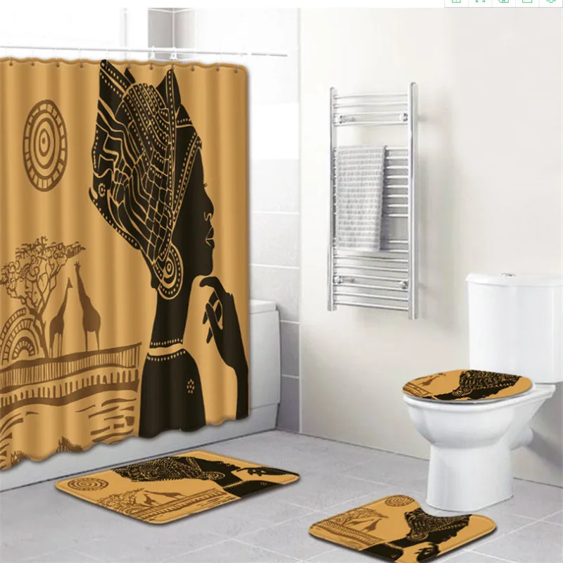 4 шт. Женский Комплект штор для душа в Африканском и американском стиле с ковриком