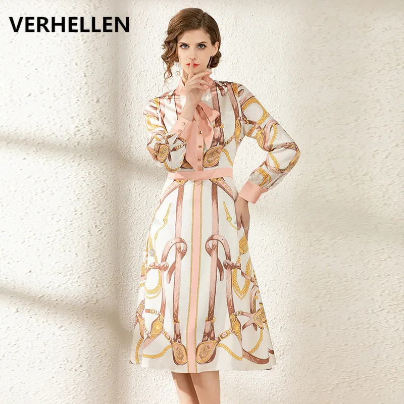 Женское модельное платье с бантом VERHELLEN Повседневное контрастных цветов длинным