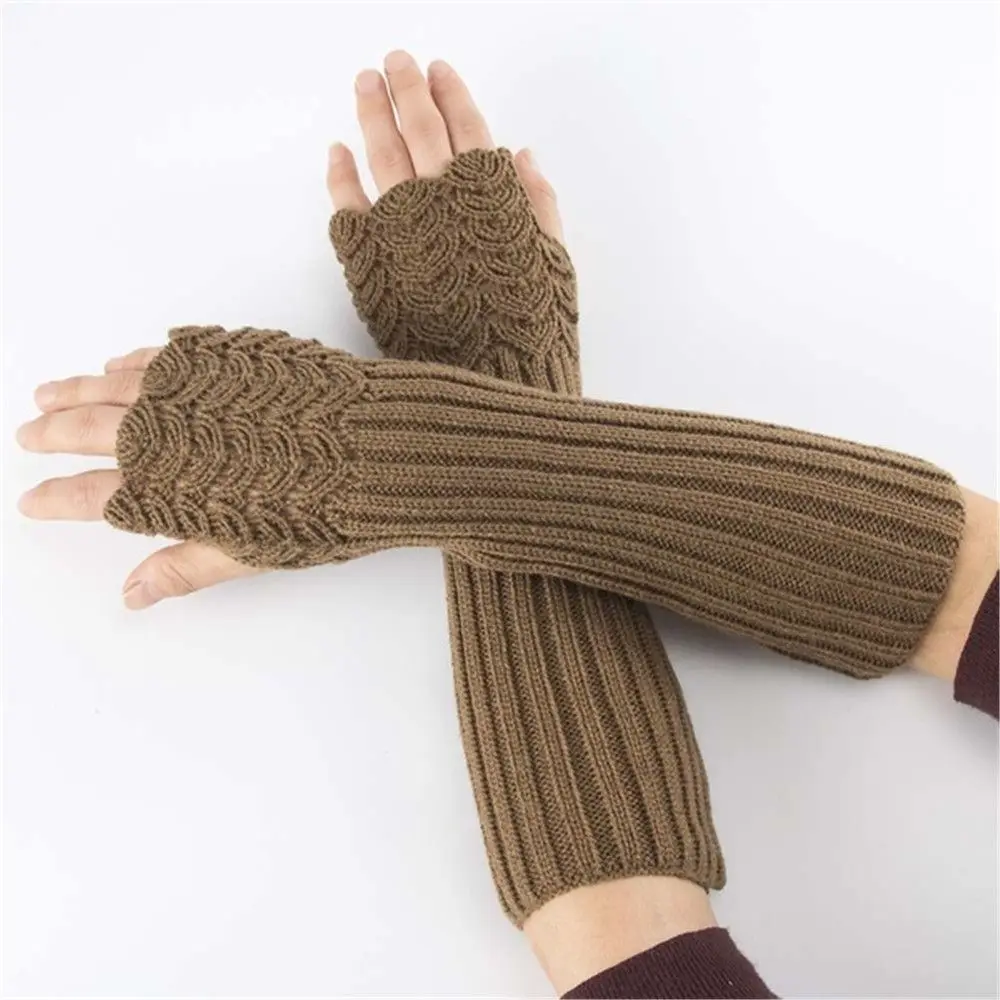 

1 Pair Fashion Winter Long Knitted Gloves for Men Women Thick Warm Fingerless Candy Color Mittens Soft Elastic Arm Warmers