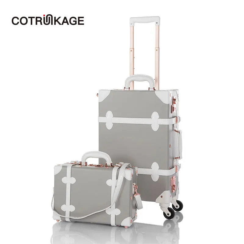 COTRUNKAGE Серый 13 &quot20&quot 26 &quotРетро Pu кожаный винтажный чемодан Rolling Trunk 2 шт набор