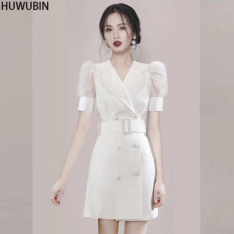 

Женское тонкое двубортное платье с V-образным вырезом, летнее Сетчатое платье с рукавами-фонариками, облегающая черная юбка