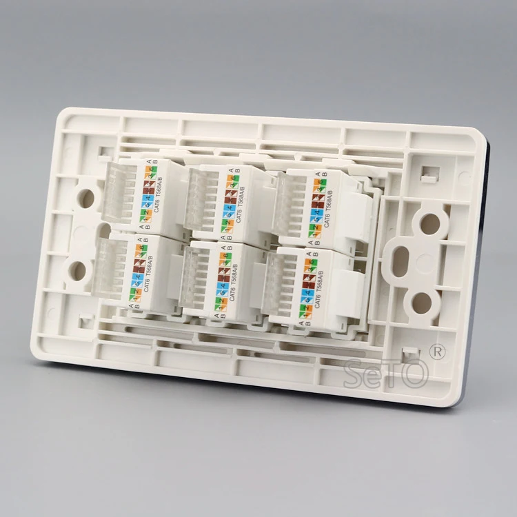 SeTo 120 тип 6 портов RJ45 Cat6 сетевая Lan панель настенная гнездо Keystone Лицевая |