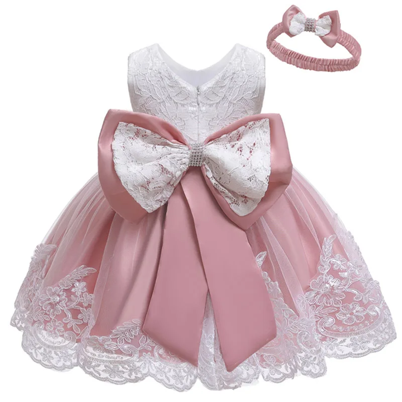 Bean pink Платья для маленьких девочек; коллекция года; Летние Детские вечерние платья на крестины для маленьких девочек; платье для первого дня рождения; свадебное платье для новорожденных; vestidos - Цвет: Bean pink