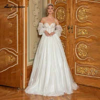 glitter wedding dresses puff sleeve off shoulder tulle boho bride gown appliques lace vestidos de novia princess wedding gown