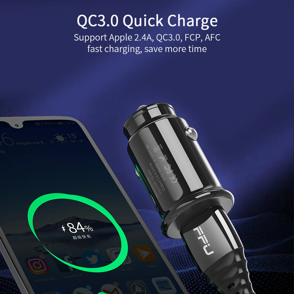 FPU Mini USB Автомобильное зарядное устройство Quick Charge 3 0 для мобильного планшета GPS QC3.0