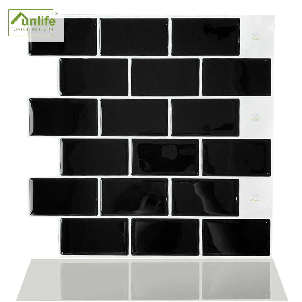 

Black Subway Self Adhesive Tile Backsplash 3D Wall Sticker Epoxy Bathroom Kitchen Home Oil-Proof Waterproof Decor