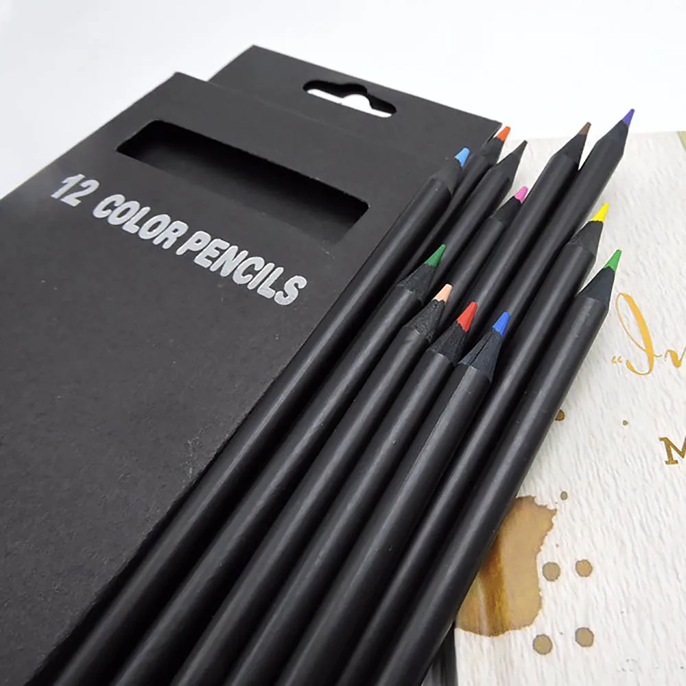 12 шт./компл. цветная униформа черная древесина цветной карандаш рисунок для детей
