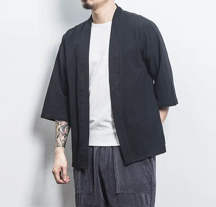 

New Cotton Linen Shirt Jackets Men Chinese Streetwear Kimono Shirt Coat Men Linen Cardigan Jackets Coat Novelty Clothes