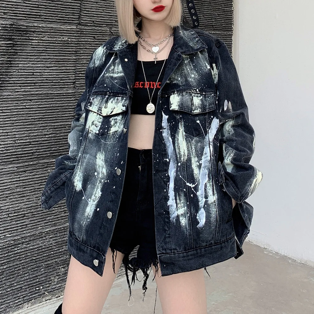 Женская джинсовая куртка в стиле хип-хоп с длинным рукавом пальто для молодых