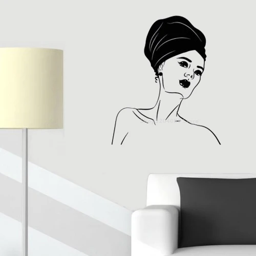 African Fashion Turban Woman Head Girl Face Wall Stickers decor Hair Beauty Salon Living room Vinyl bedroom wallpaper DG119 | Дом и сад
