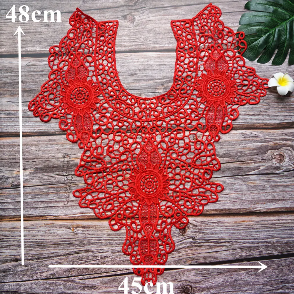 Красный с круглым вырезом воротник ткань Водорастворимые Вышитые свадебное