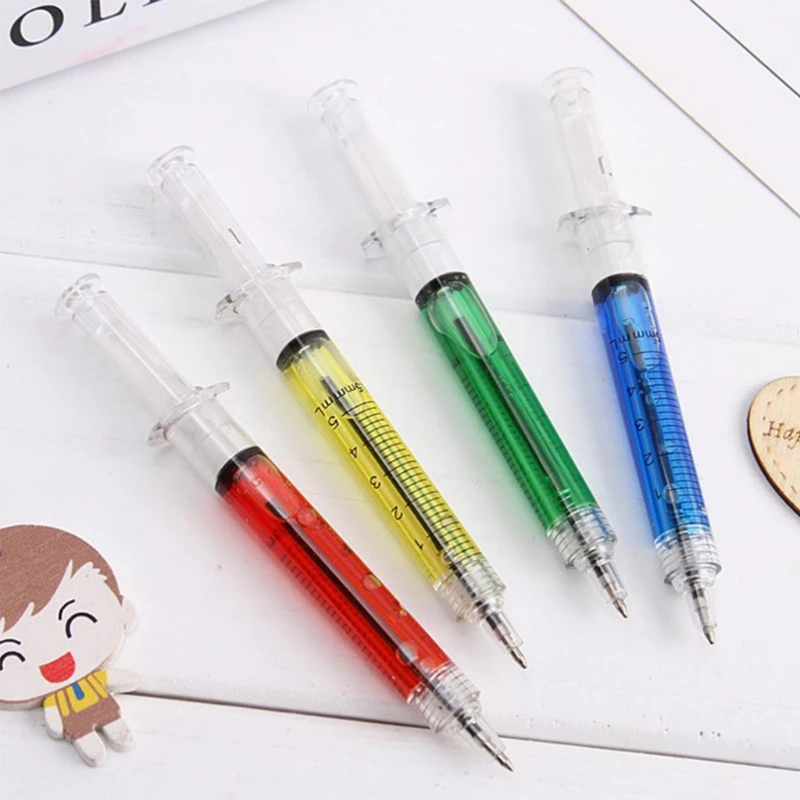 

4Pcs Novelty Injection Syringe Gel Pen Ballpoint Black Ink Liquid Style R2JF
