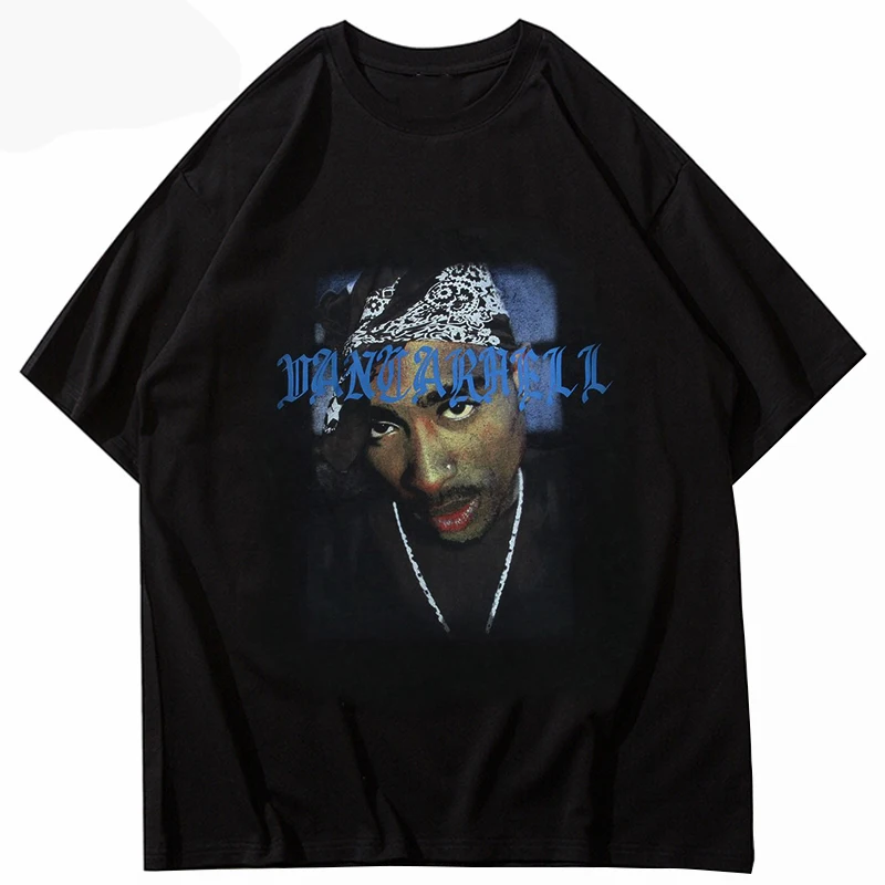 

2021 Men T-shirt Hip Hop Rap 2pac Graphic Print T Shirt Summer Casual Short Sleeve T-Shirts Fashion Streetwear Black Tops Tee
