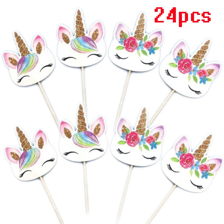 

PACK OF 24 Unicorn cake toppers Unicorn party birthday party baby shower wedding cupcake flag home cake decoration supplies
